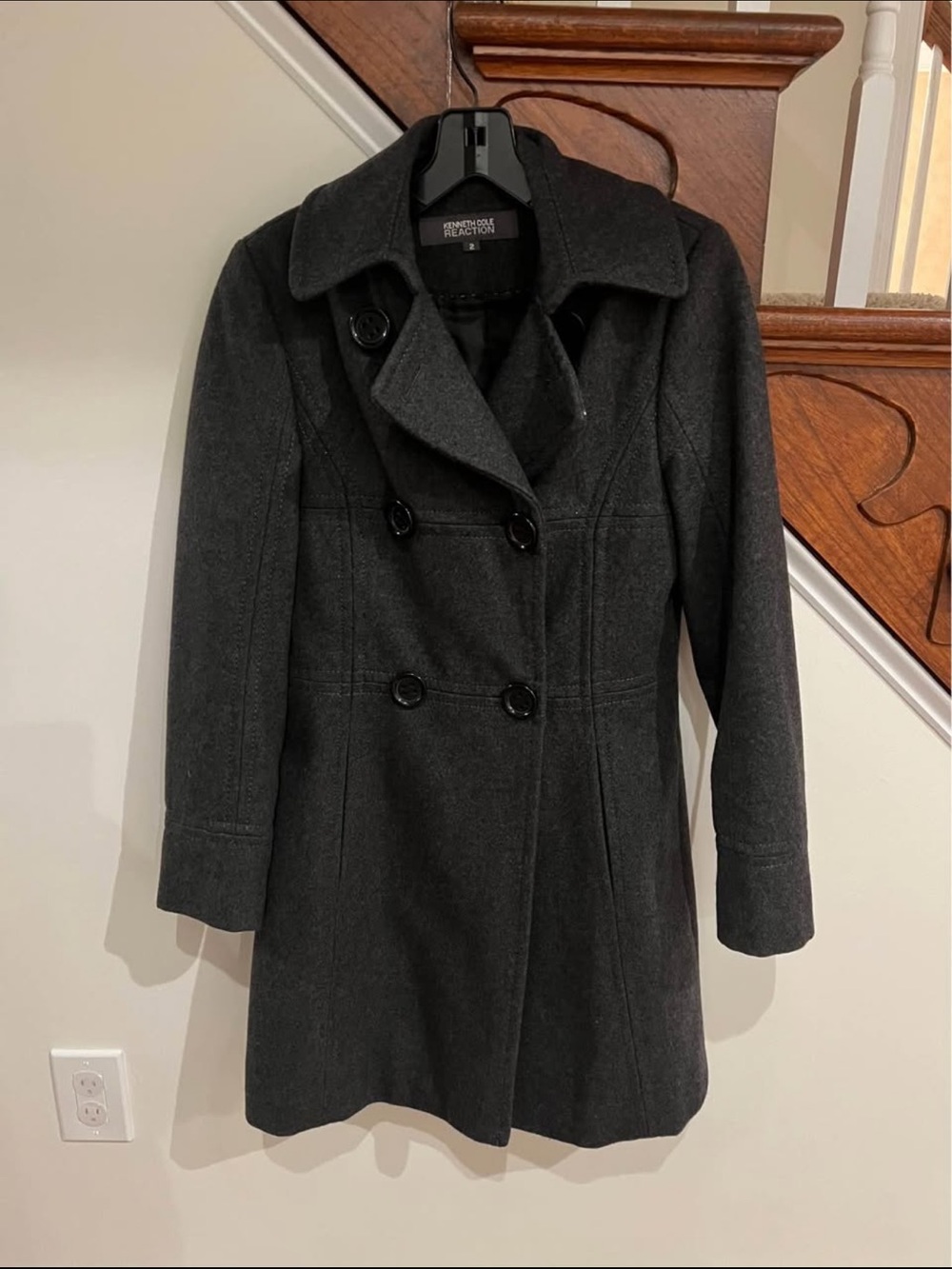 Kenneth Cole Dark Gray Double-Breasted Wool-Blend Pea Coat